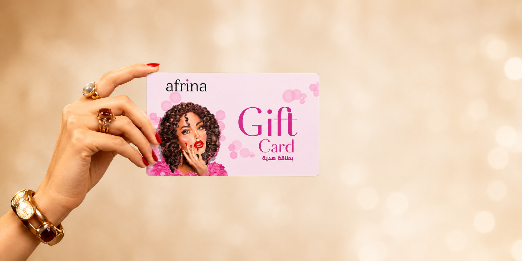 Afrina Beauty gift card held in hand